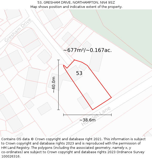 53, GRESHAM DRIVE, NORTHAMPTON, NN4 9SZ: Plot and title map