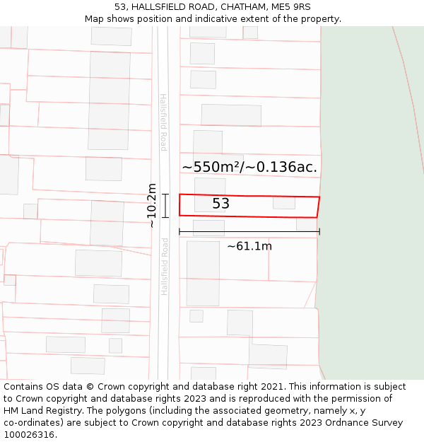 53, HALLSFIELD ROAD, CHATHAM, ME5 9RS: Plot and title map