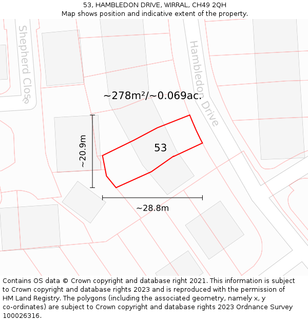 53, HAMBLEDON DRIVE, WIRRAL, CH49 2QH: Plot and title map