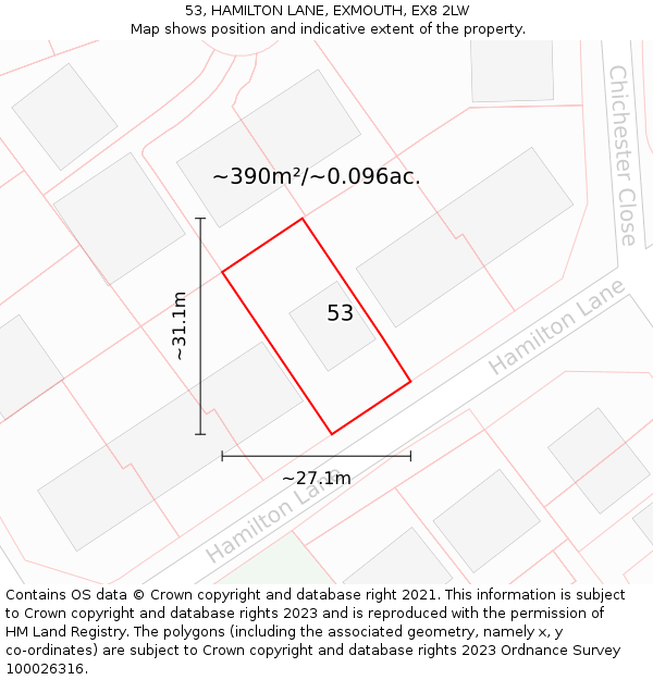 53, HAMILTON LANE, EXMOUTH, EX8 2LW: Plot and title map