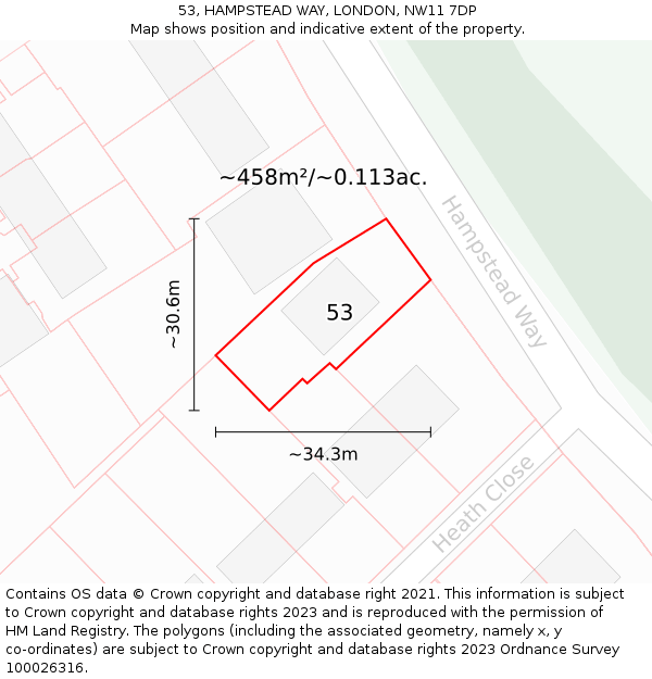 53, HAMPSTEAD WAY, LONDON, NW11 7DP: Plot and title map