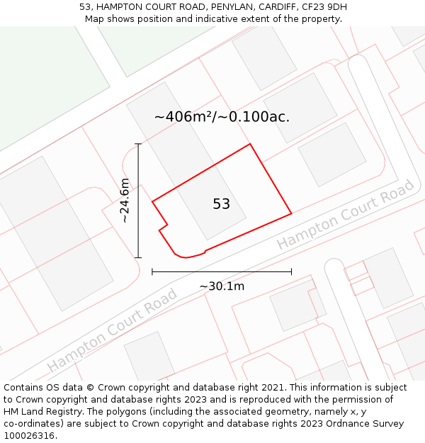 53, HAMPTON COURT ROAD, PENYLAN, CARDIFF, CF23 9DH: Plot and title map
