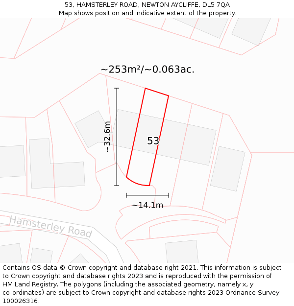 53, HAMSTERLEY ROAD, NEWTON AYCLIFFE, DL5 7QA: Plot and title map