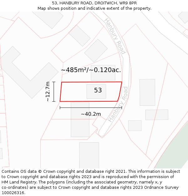 53, HANBURY ROAD, DROITWICH, WR9 8PR: Plot and title map