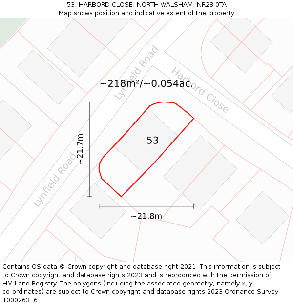53, HARBORD CLOSE, NORTH WALSHAM, NR28 0TA: Plot and title map