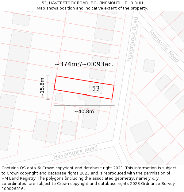 53, HAVERSTOCK ROAD, BOURNEMOUTH, BH9 3HH: Plot and title map