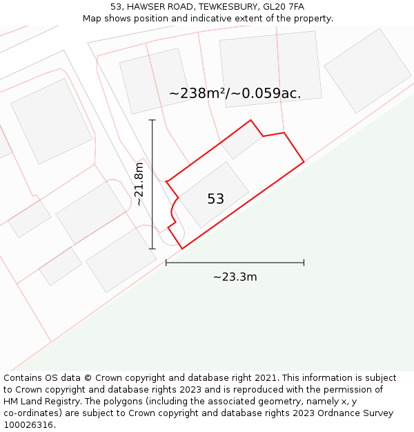 53, HAWSER ROAD, TEWKESBURY, GL20 7FA: Plot and title map