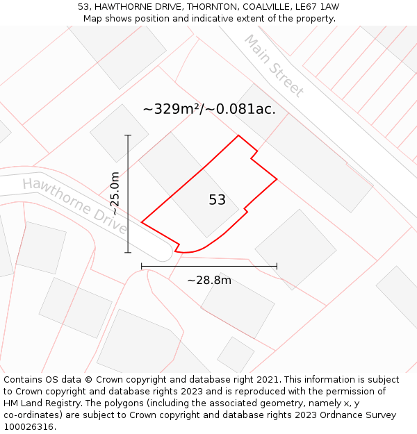 53, HAWTHORNE DRIVE, THORNTON, COALVILLE, LE67 1AW: Plot and title map