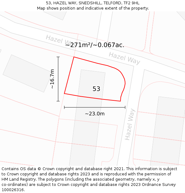 53, HAZEL WAY, SNEDSHILL, TELFORD, TF2 9HL: Plot and title map
