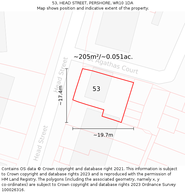 53, HEAD STREET, PERSHORE, WR10 1DA: Plot and title map