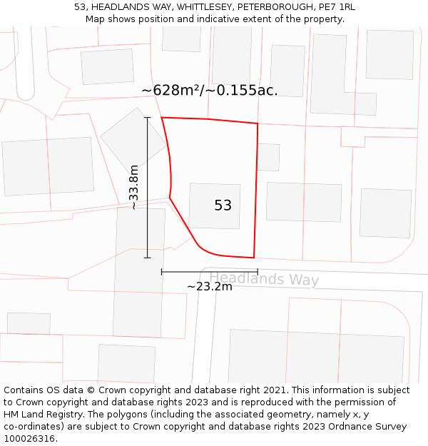 53, HEADLANDS WAY, WHITTLESEY, PETERBOROUGH, PE7 1RL: Plot and title map