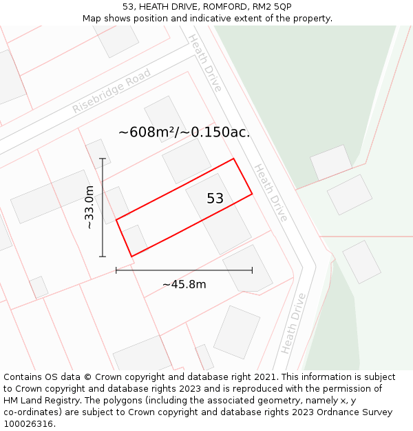 53, HEATH DRIVE, ROMFORD, RM2 5QP: Plot and title map