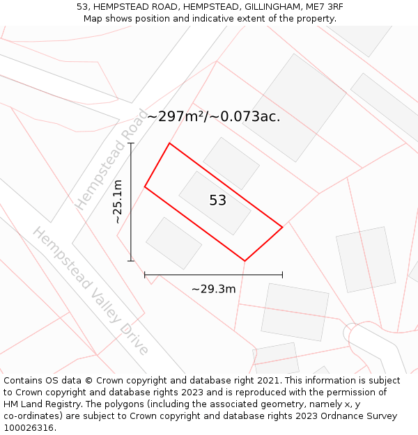 53, HEMPSTEAD ROAD, HEMPSTEAD, GILLINGHAM, ME7 3RF: Plot and title map