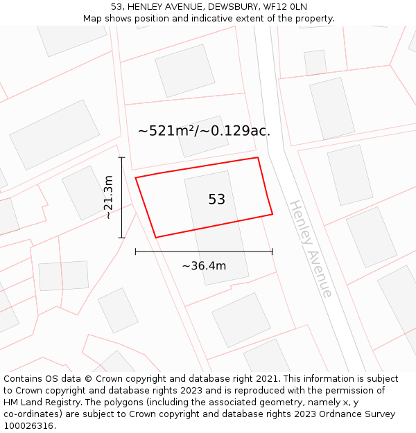 53, HENLEY AVENUE, DEWSBURY, WF12 0LN: Plot and title map