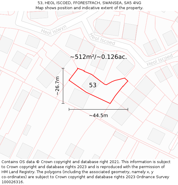 53, HEOL ISCOED, FFORESTFACH, SWANSEA, SA5 4NG: Plot and title map