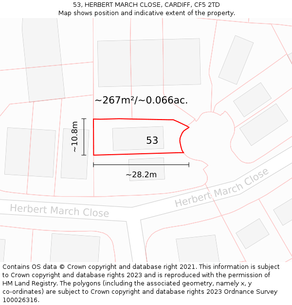 53, HERBERT MARCH CLOSE, CARDIFF, CF5 2TD: Plot and title map