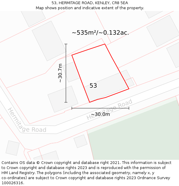 53, HERMITAGE ROAD, KENLEY, CR8 5EA: Plot and title map