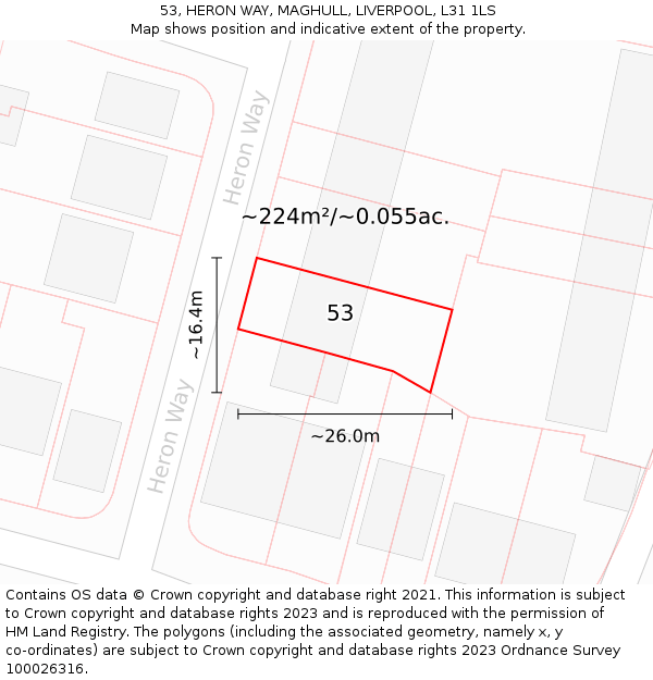 53, HERON WAY, MAGHULL, LIVERPOOL, L31 1LS: Plot and title map