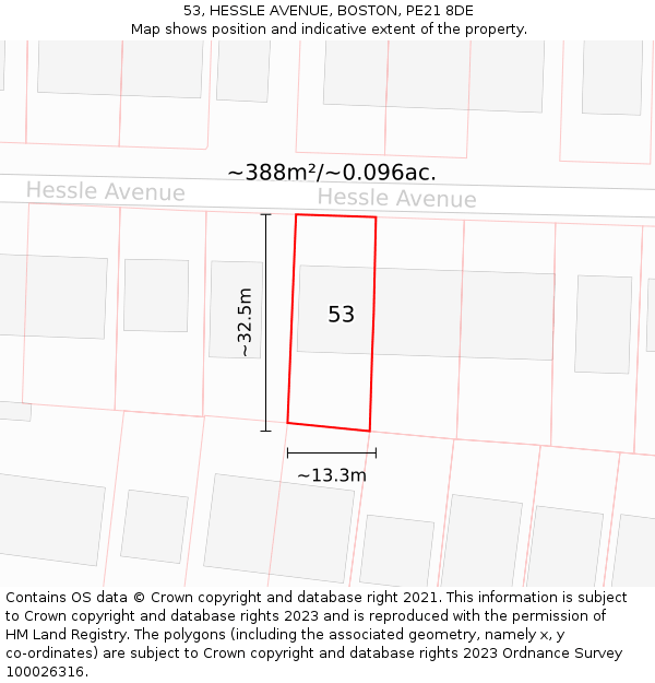 53, HESSLE AVENUE, BOSTON, PE21 8DE: Plot and title map
