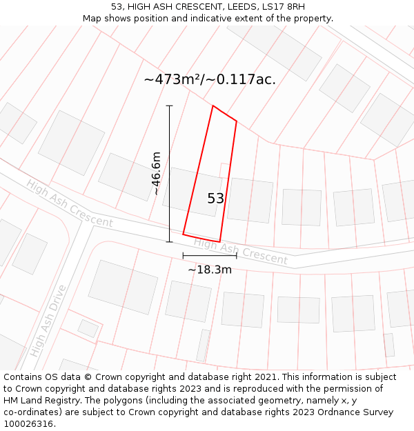 53, HIGH ASH CRESCENT, LEEDS, LS17 8RH: Plot and title map