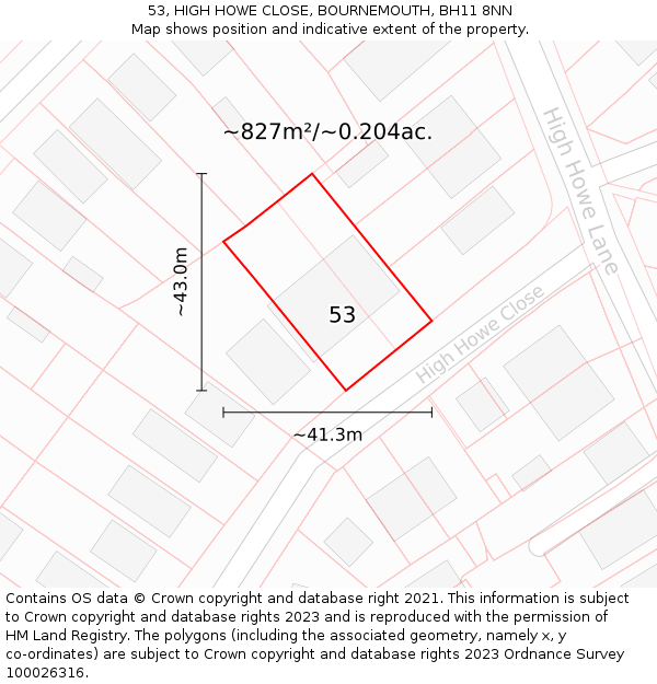 53, HIGH HOWE CLOSE, BOURNEMOUTH, BH11 8NN: Plot and title map