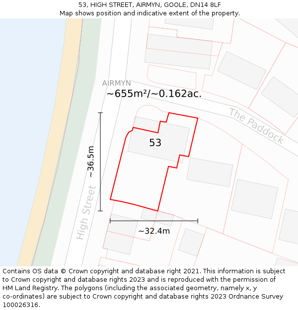 53, HIGH STREET, AIRMYN, GOOLE, DN14 8LF: Plot and title map