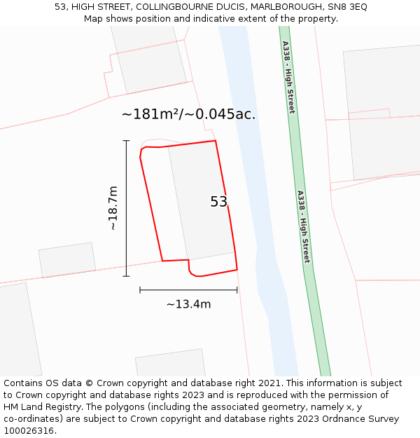 53, HIGH STREET, COLLINGBOURNE DUCIS, MARLBOROUGH, SN8 3EQ: Plot and title map