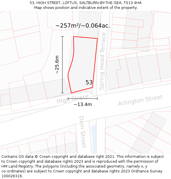53, HIGH STREET, LOFTUS, SALTBURN-BY-THE-SEA, TS13 4HA: Plot and title map