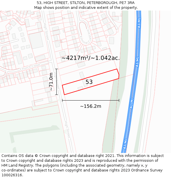 53, HIGH STREET, STILTON, PETERBOROUGH, PE7 3RA: Plot and title map