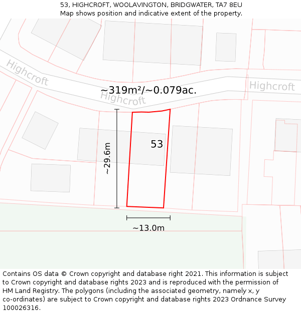 53, HIGHCROFT, WOOLAVINGTON, BRIDGWATER, TA7 8EU: Plot and title map