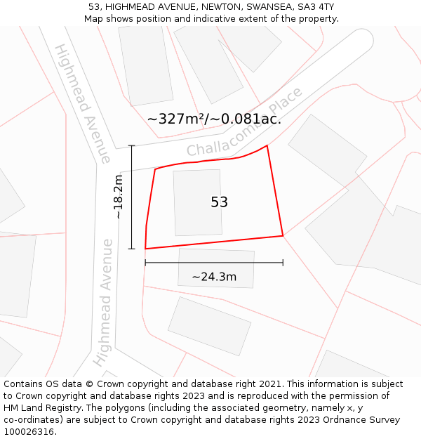 53, HIGHMEAD AVENUE, NEWTON, SWANSEA, SA3 4TY: Plot and title map
