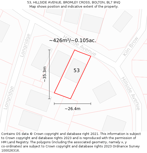 53, HILLSIDE AVENUE, BROMLEY CROSS, BOLTON, BL7 9NQ: Plot and title map