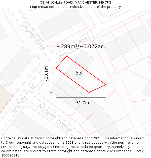 53, HINCHLEY ROAD, MANCHESTER, M9 7FG: Plot and title map