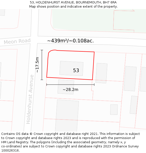 53, HOLDENHURST AVENUE, BOURNEMOUTH, BH7 6RA: Plot and title map