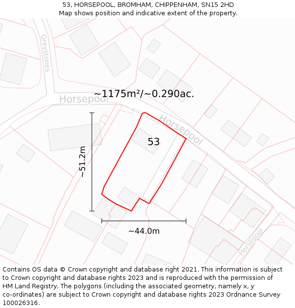 53, HORSEPOOL, BROMHAM, CHIPPENHAM, SN15 2HD: Plot and title map
