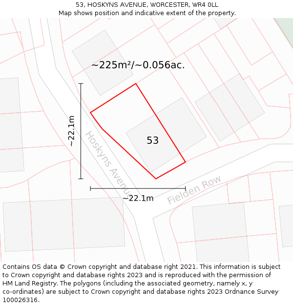 53, HOSKYNS AVENUE, WORCESTER, WR4 0LL: Plot and title map