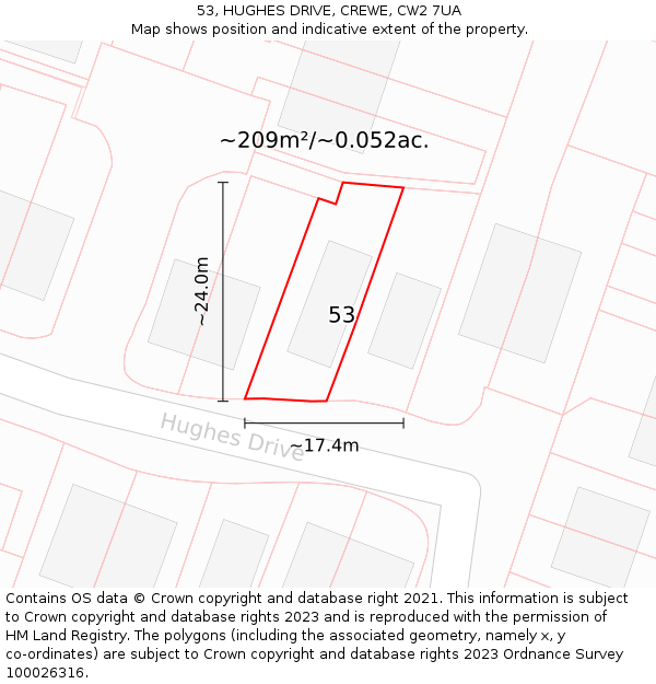53, HUGHES DRIVE, CREWE, CW2 7UA: Plot and title map