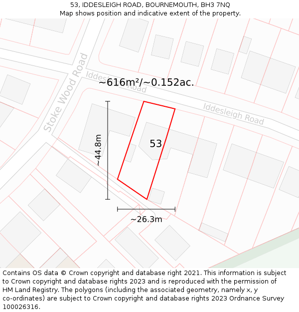 53, IDDESLEIGH ROAD, BOURNEMOUTH, BH3 7NQ: Plot and title map