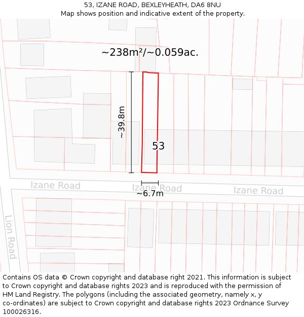 53, IZANE ROAD, BEXLEYHEATH, DA6 8NU: Plot and title map