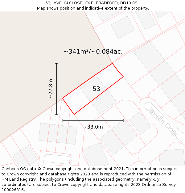 53, JAVELIN CLOSE, IDLE, BRADFORD, BD10 8SU: Plot and title map