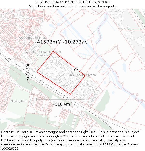53, JOHN HIBBARD AVENUE, SHEFFIELD, S13 9UT: Plot and title map