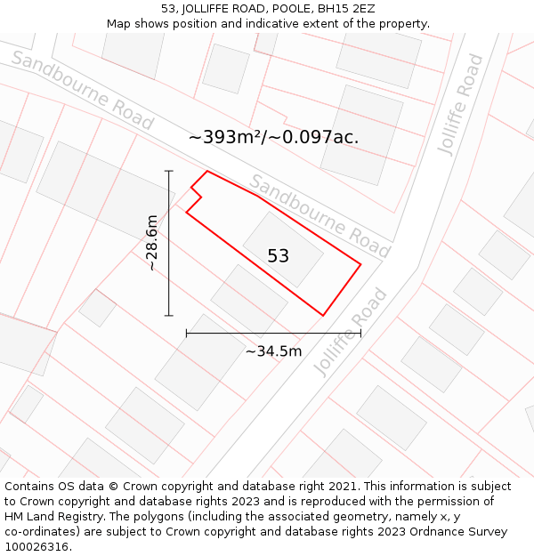 53, JOLLIFFE ROAD, POOLE, BH15 2EZ: Plot and title map