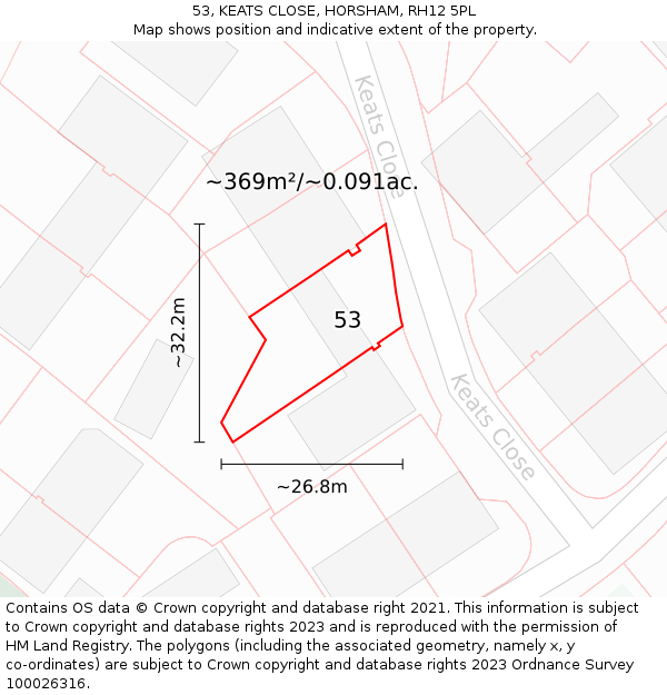 53, KEATS CLOSE, HORSHAM, RH12 5PL: Plot and title map