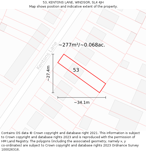 53, KENTONS LANE, WINDSOR, SL4 4JH: Plot and title map