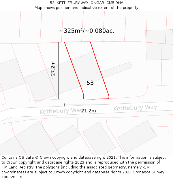 53, KETTLEBURY WAY, ONGAR, CM5 9HA: Plot and title map