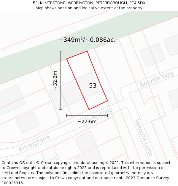 53, KILVERSTONE, WERRINGTON, PETERBOROUGH, PE4 5DX: Plot and title map