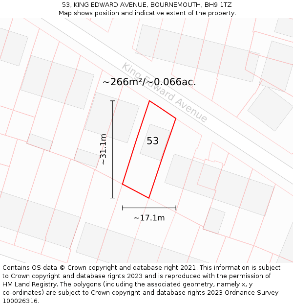 53, KING EDWARD AVENUE, BOURNEMOUTH, BH9 1TZ: Plot and title map