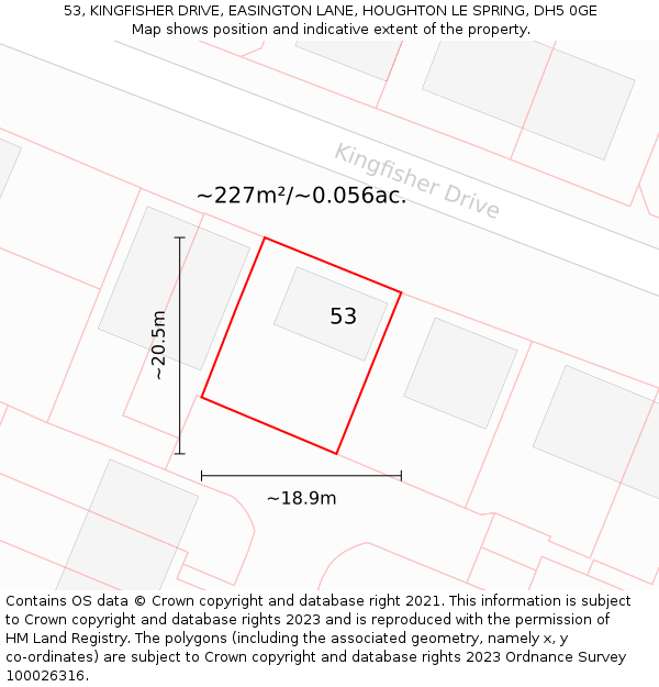 53, KINGFISHER DRIVE, EASINGTON LANE, HOUGHTON LE SPRING, DH5 0GE: Plot and title map