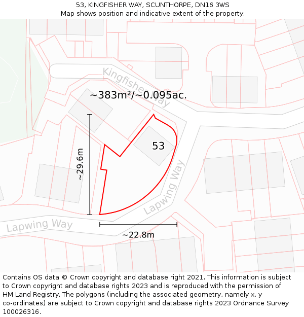 53, KINGFISHER WAY, SCUNTHORPE, DN16 3WS: Plot and title map