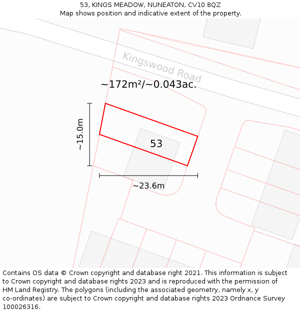 53, KINGS MEADOW, NUNEATON, CV10 8QZ: Plot and title map